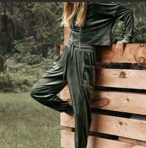 Aerie Offline M Velour Set After Party Olive Green Daze Hoodie Joggers Lounge